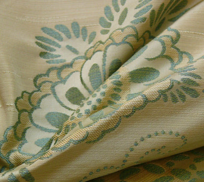 100% Silk Jacquard Retro Mum "crystal" Aqua Icy Blue Cream