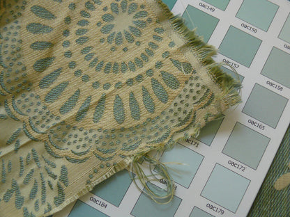 100% Silk Jacquard Retro Mum "crystal" Aqua Icy Blue Cream