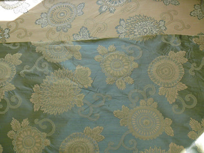 100% Silk Jacquard Retro Mum "crystal" Aqua Icy Blue Cream