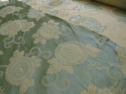 100% Silk Jacquard Retro Mum "crystal" Aqua Icy Blue Cream