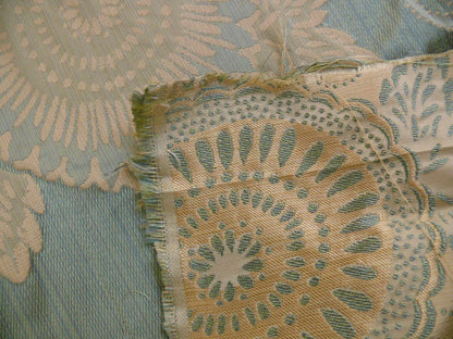 100% Silk Jacquard Retro Mum "crystal" Aqua Icy Blue Cream