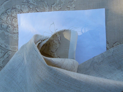 Scalamandre Padua Beige/ecru  Classic Pomegranates Hand Printed Linen in U.S. MSRP USD 174/y