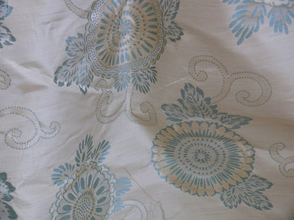 100% Silk Jacquard Retro Mum "crystal" Aqua Icy Blue Cream