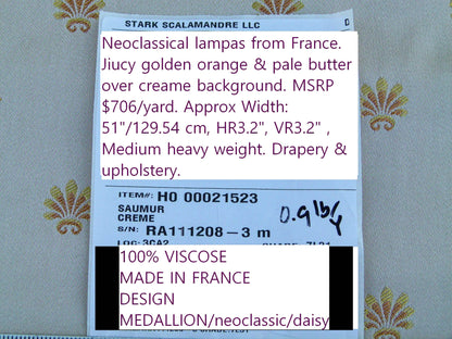 Scalamandre Saumur Creme Juicy Golden Orange &amp; Pale Butter Over Cream Background MSRP USD 706/y