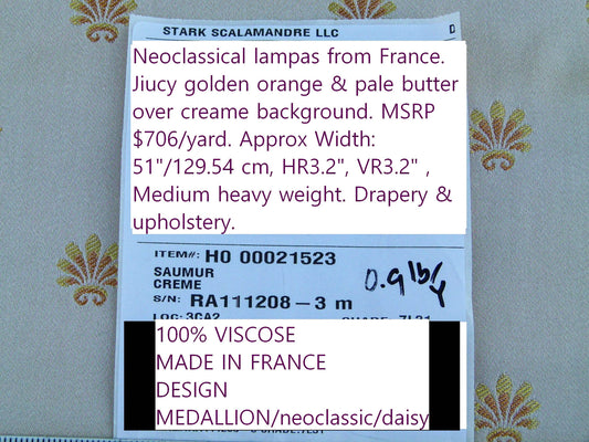 Scalamandre Saumur Creme Juicy Golden Orange &amp; Pale Butter Over Cream Background MSRP USD 706/y
