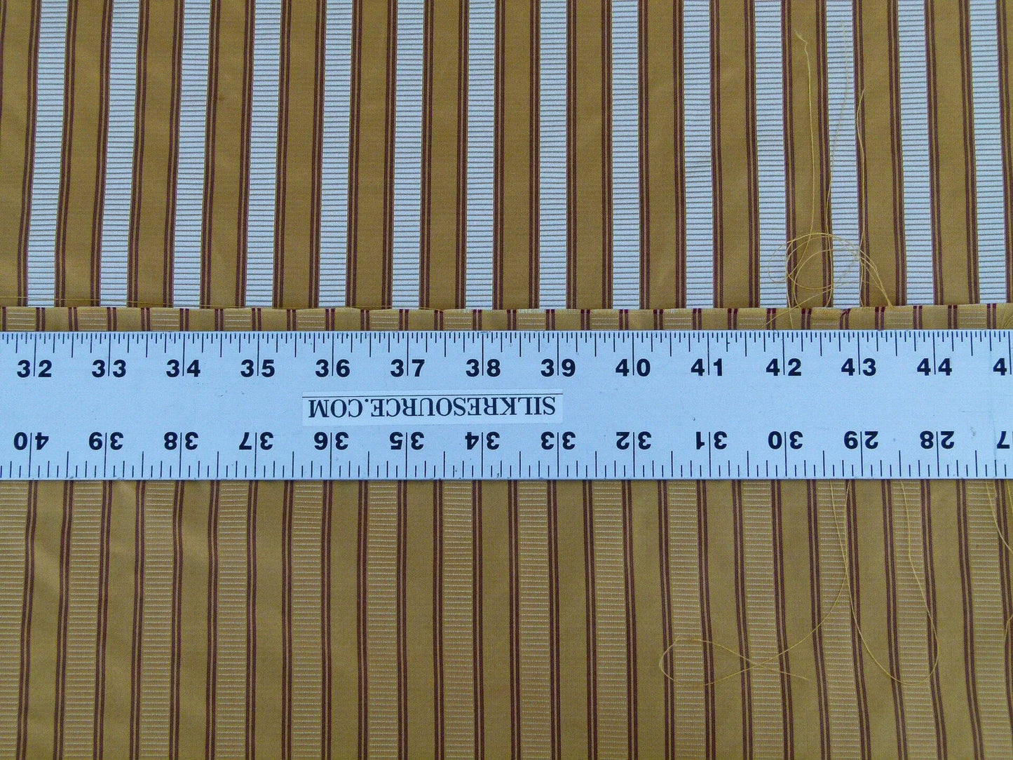 Scalamandre Shirred Stripe Antique Gold, Brick &amp; Cream Silk Tafetta Stripe Fabric Yellow White Brown  MSRP USD 363/y