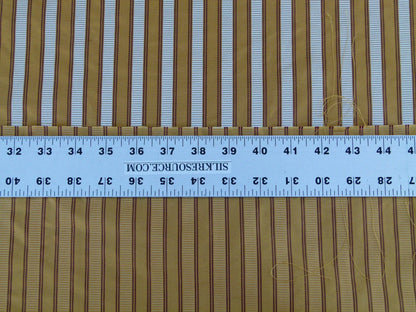 Scalamandre Shirred Stripe Antique Gold, Brick &amp; Cream Silk Tafetta Stripe Fabric Yellow White Brown  MSRP USD 363/y