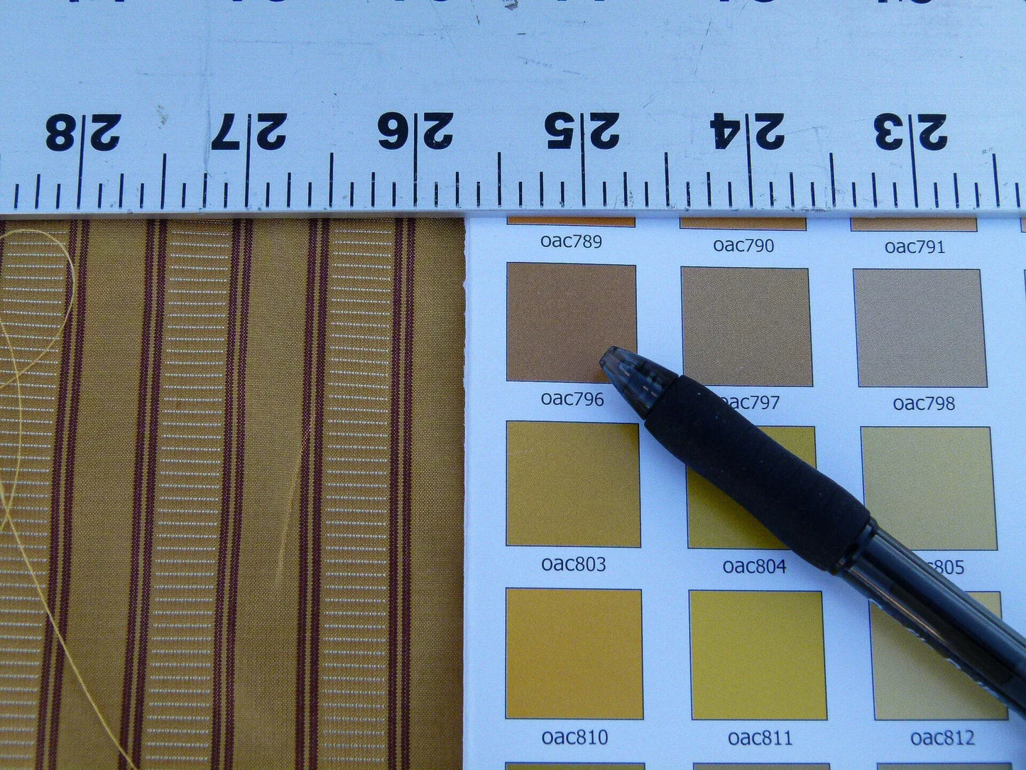 Scalamandre Shirred Stripe Antique Gold, Brick &amp; Cream Silk Tafetta Stripe Fabric Yellow White Brown  MSRP USD 363/y