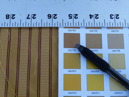 Scalamandre Shirred Stripe Antique Gold, Brick &amp; Cream Silk Tafetta Stripe Fabric Yellow White Brown  MSRP USD 363/y