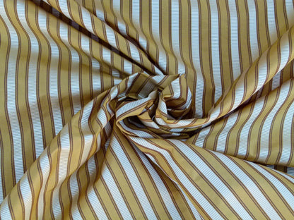 Scalamandre Shirred Stripe Antique Gold, Brick &amp; Cream Silk Tafetta Stripe Fabric Yellow White Brown  MSRP USD 363/y