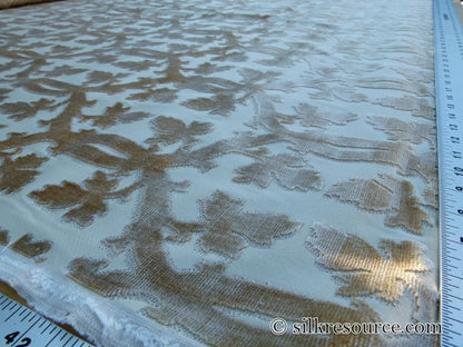 Scalamandre Falk Manor House Beige On Ivory Timeless Silk Cut Velvet Botanical Pattern MSRP USD 498/y