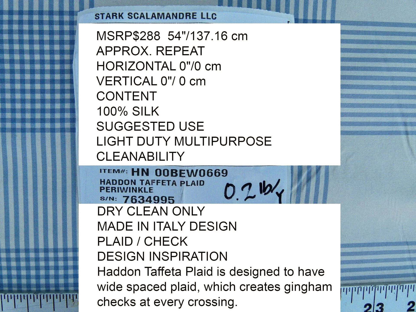 Scalamandre Haddon Taffeta Plaid Periwinkle Plaid 100% Silk Fabric Stripe Blue White MSRP USD 288/y
