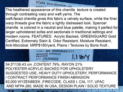 Scalamandre Spencer Chenille Peacock Solid Texture Blue MSRP USD 180/y