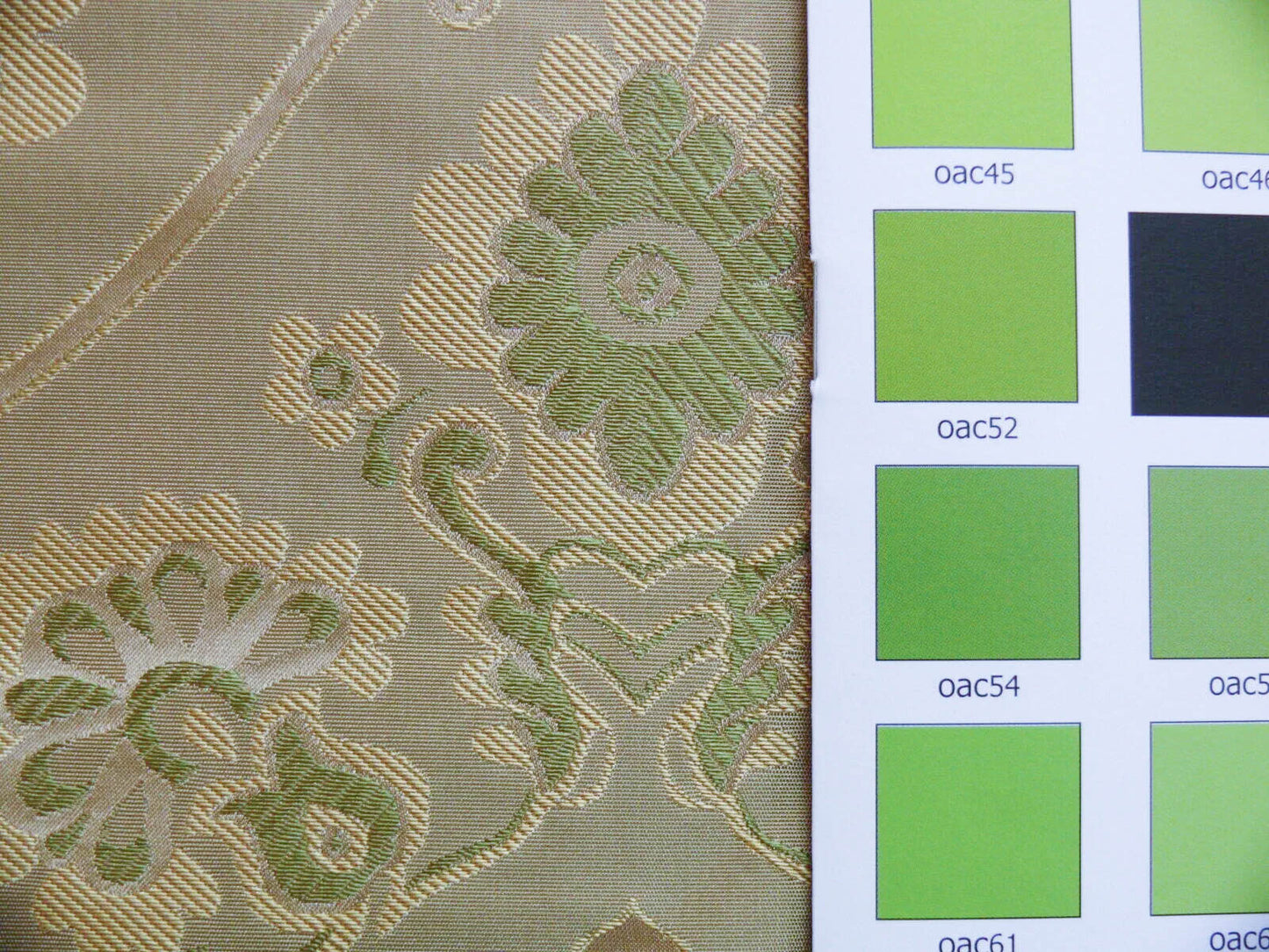 By Yd 100%silk Lampas Renaissance Medallion of Flora  Ambrosia Green Pink Tan