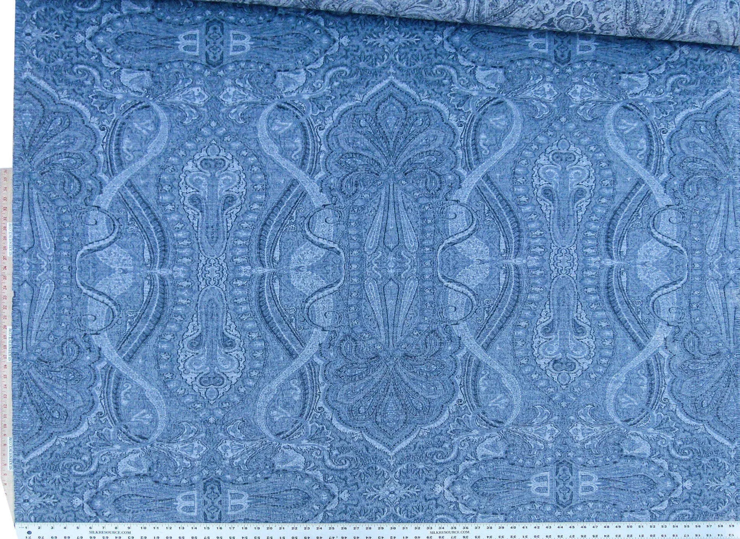 Scalamandre Inverness Paisley Chambray Jacquard  Soft Wool Paisley Cotton Blue White MSRP USD 210