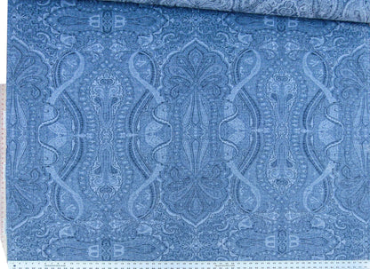 Scalamandre Inverness Paisley Chambray Jacquard  Soft Wool Paisley Cotton Blue White MSRP USD 210
