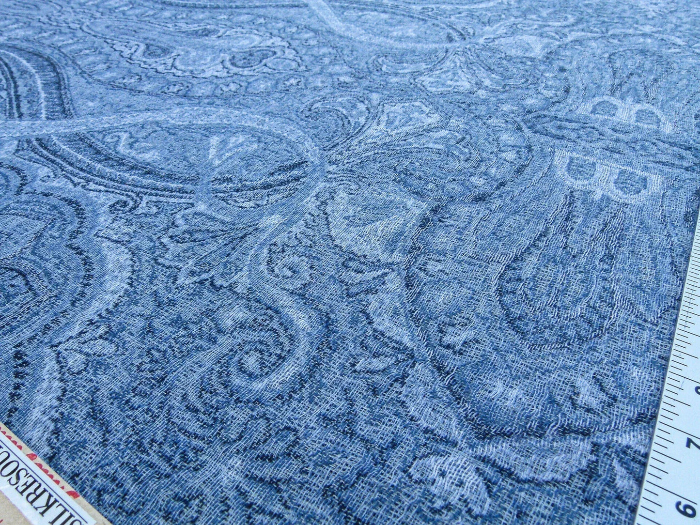 Scalamandre Inverness Paisley Chambray Jacquard  Soft Wool Paisley Cotton Blue White MSRP USD 210