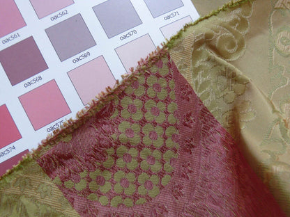 By Yd 100%silk Lampas Renaissance Medallion of Flora  Ambrosia Green Pink Tan