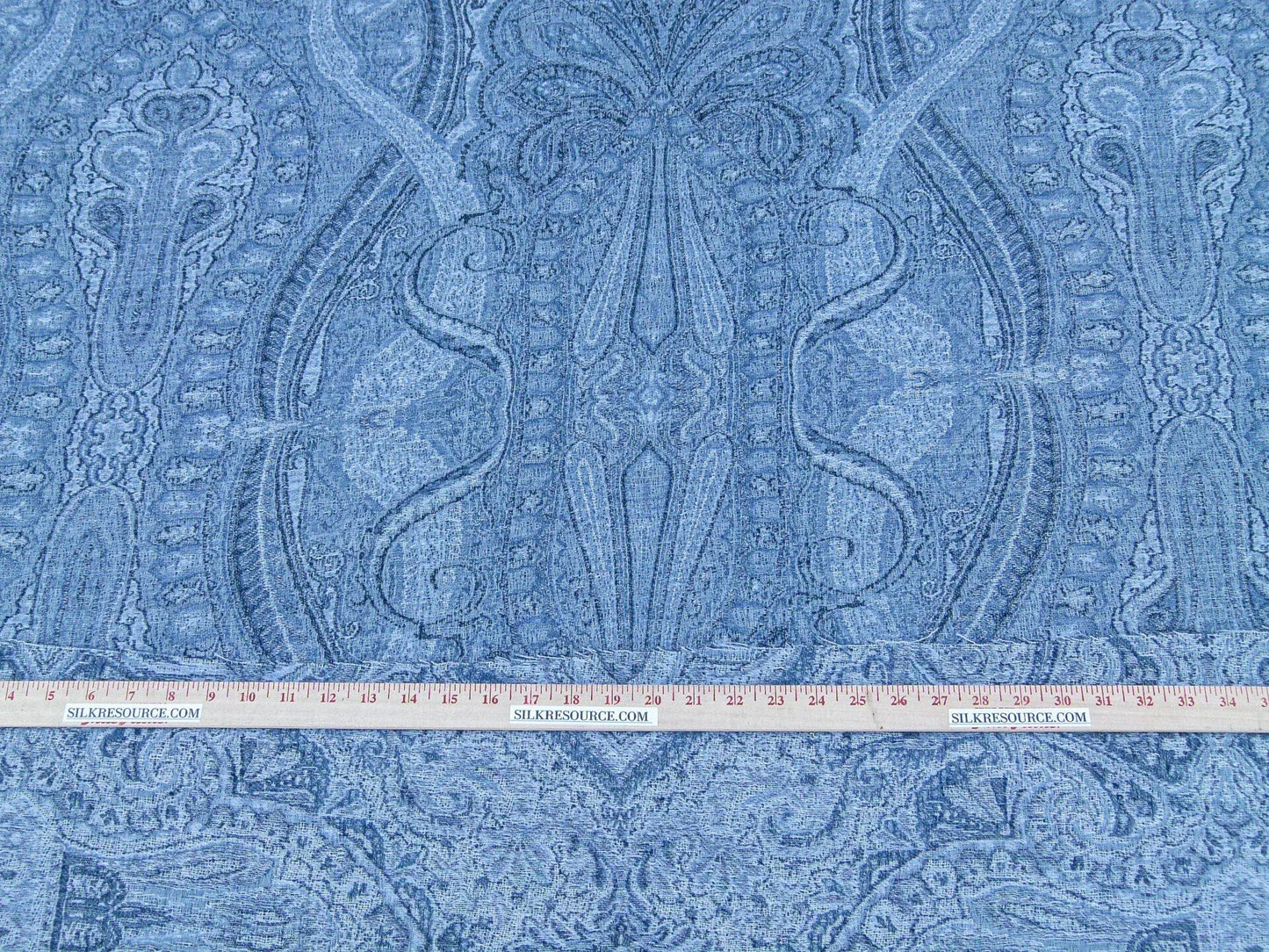 Scalamandre Inverness Paisley Chambray Jacquard  Soft Wool Paisley Cotton Blue White MSRP USD 210