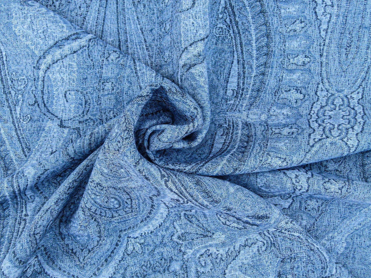 Scalamandre Inverness Paisley Chambray Jacquard  Soft Wool Paisley Cotton Blue White MSRP USD 210