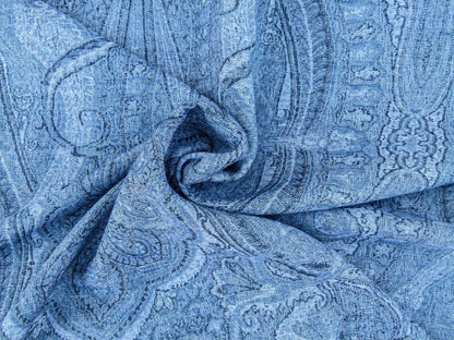 Scalamandre Inverness Paisley Chambray Jacquard  Soft Wool Paisley Cotton Blue White MSRP USD 210