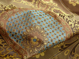 By Yd 100%silk Lampas Renaissance Medallion of Flora Java Deep Brown Blue