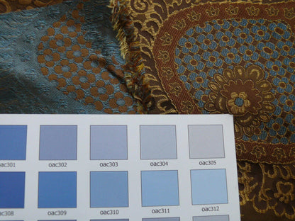 By Yd 100%silk Lampas Renaissance Medallion of Flora Java Deep Brown Blue