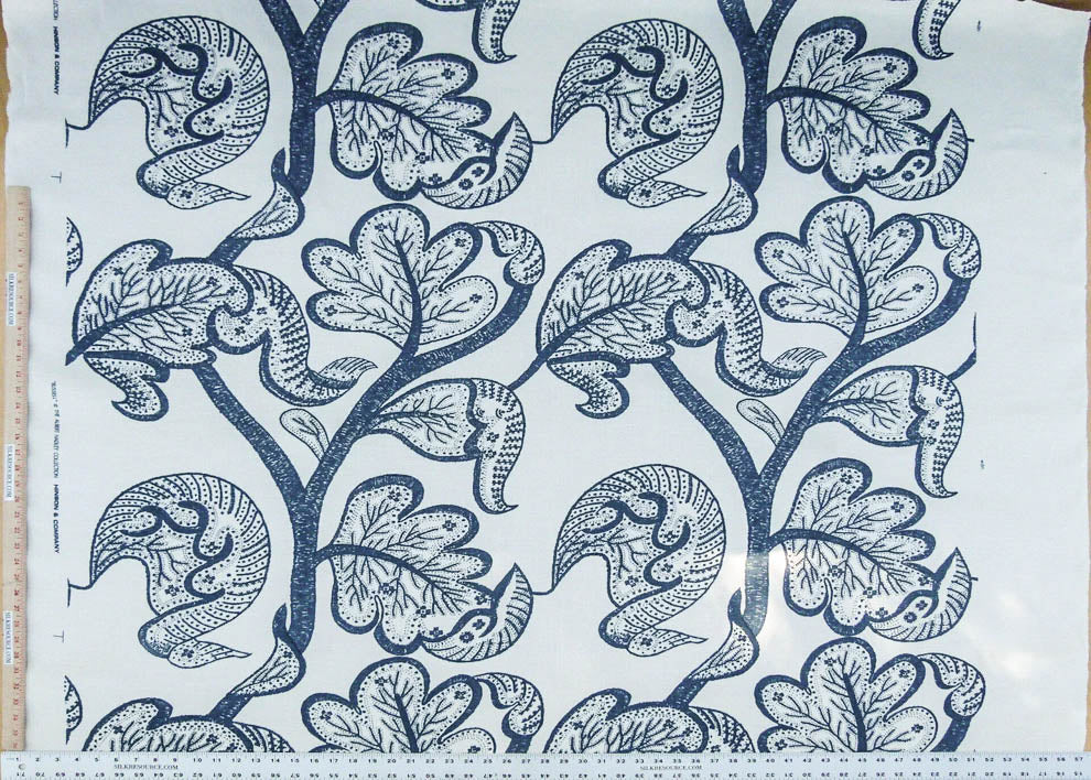 Scalamandre Russell Linen Petrol Blue Albert Hadley Linen Print Jacobean Tan Blue White MSRP USD 188