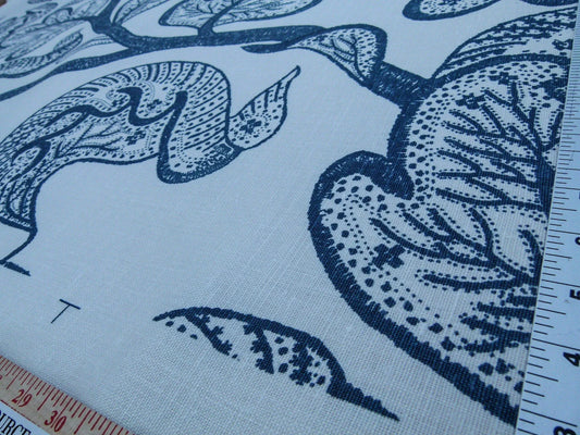 Scalamandre Russell Linen Petrol Blue Albert Hadley Linen Print Jacobean Tan Blue White MSRP USD 188