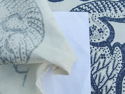 Scalamandre Russell Linen Petrol Blue Albert Hadley Linen Print Jacobean Tan Blue White MSRP USD 188