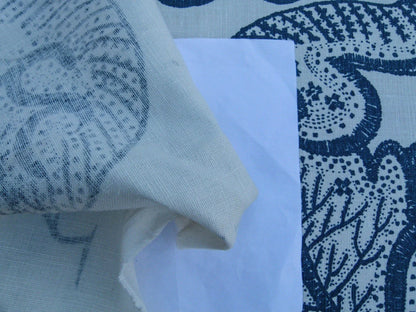 Scalamandre Russell Linen Petrol Blue Albert Hadley Linen Print Jacobean Tan Blue White MSRP USD 188