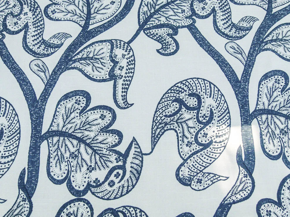 Scalamandre Russell Linen Petrol Blue Albert Hadley Linen Print Jacobean Tan Blue White MSRP USD 188