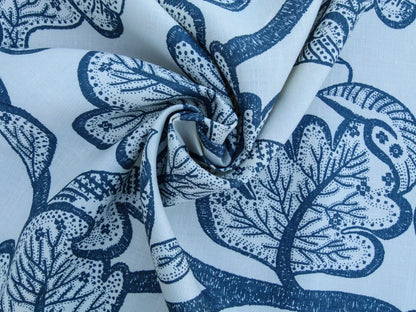 Scalamandre Russell Linen Petrol Blue Albert Hadley Linen Print Jacobean Tan Blue White MSRP USD 188