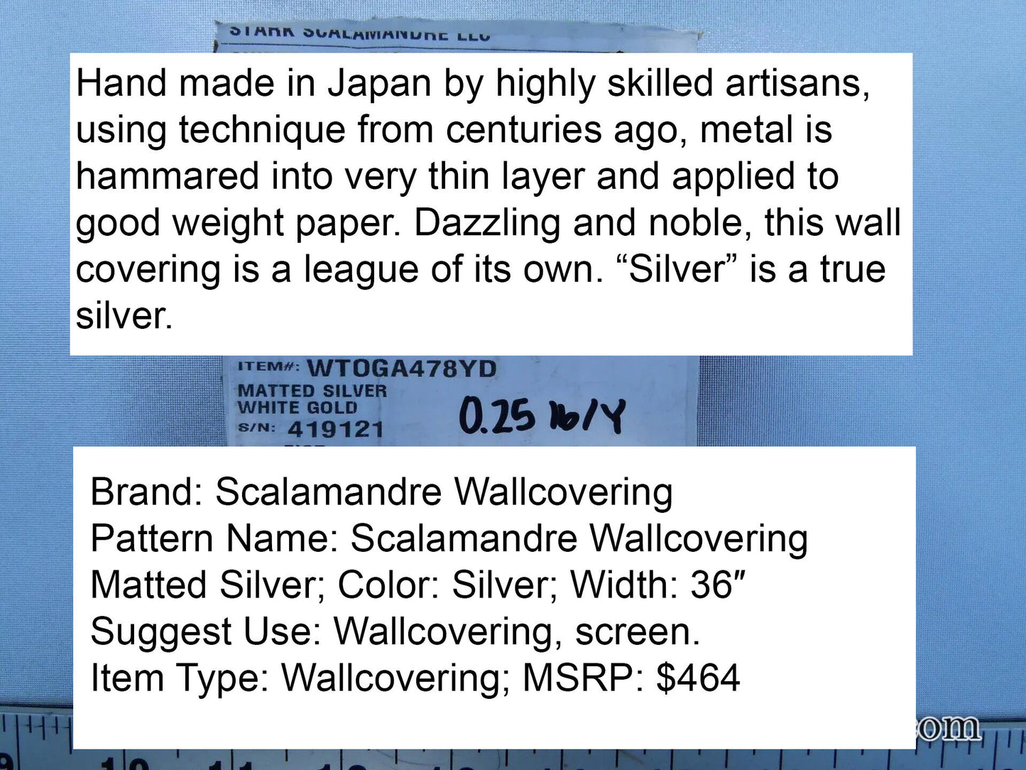 Scalamandre Matted Silver White Gold Wallpaper From Japan Handmade MSRP USD 464/yard