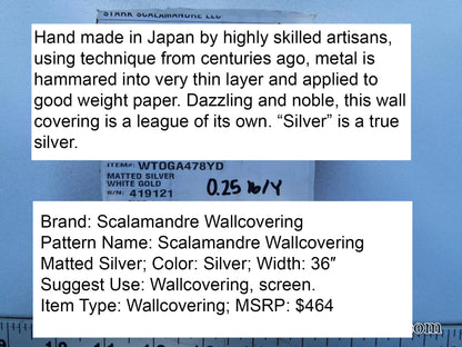 Scalamandre Matted Silver White Gold Wallpaper From Japan Handmade MSRP USD 464/yard