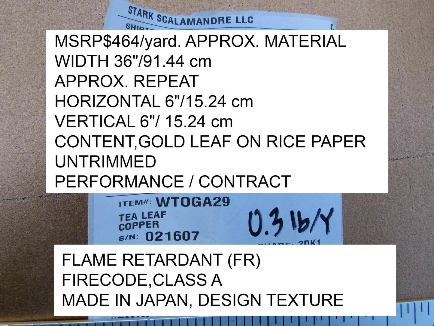 by yard Scalamandre Tea Leaf Copper Handmade Wallpaper Gold Leaf On Rice Paper MSRP USD 464/yard