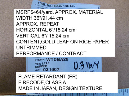 by yard Scalamandre Tea Leaf Copper Handmade Wallpaper Gold Leaf On Rice Paper MSRP USD 464/yard