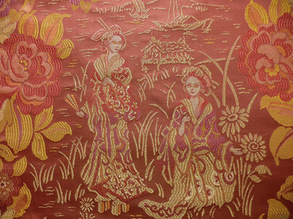 100%silk Lampas Madame Butterfly "kimono" Red Golden Crimson