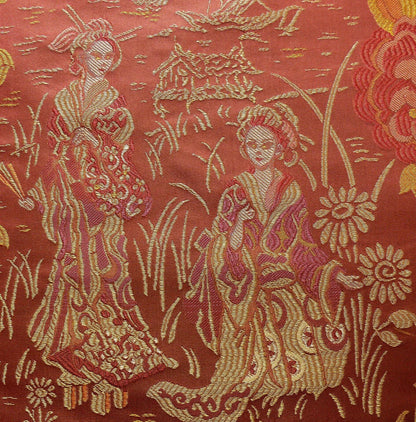 100%silk Lampas Madame Butterfly "kimono" Red Golden Crimson