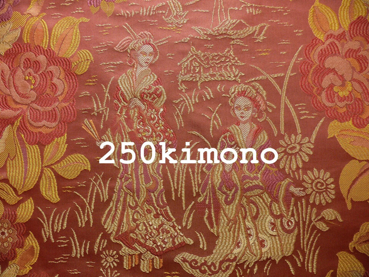 100%silk Lampas Madame Butterfly "kimono" Red Golden Crimson
