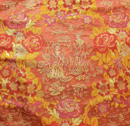 100%silk Lampas Madame Butterfly "kimono" Red Golden Crimson