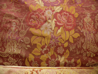 100%silk Lampas Madame Butterfly "kimono" Red Golden Crimson