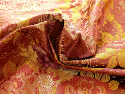 100%silk Lampas Madame Butterfly "kimono" Red Golden Crimson