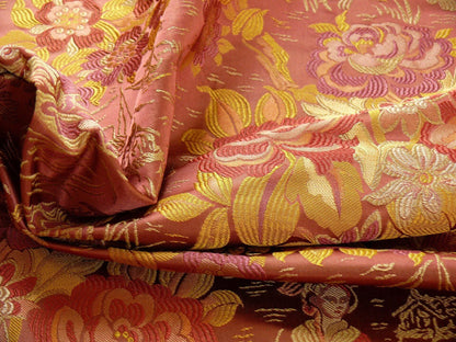 100%silk Lampas Madame Butterfly "kimono" Red Golden Crimson
