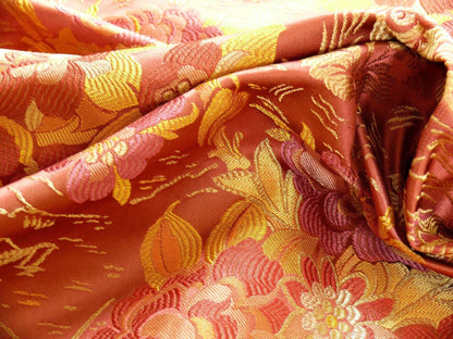 100%silk Lampas Madame Butterfly "kimono" Red Golden Crimson