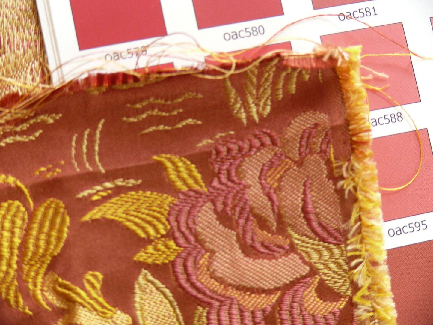 100%silk Lampas Madame Butterfly "kimono" Red Golden Crimson