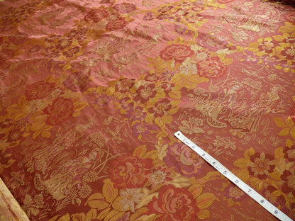 100%silk Lampas Madame Butterfly "kimono" Red Golden Crimson