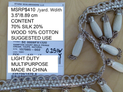 Scalamandre Hampton Court Mold Fringe Cream, Taupe, Natural Light Duty Beige MSRP USD 410
