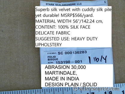 0.8Y Scalamandre Folio Bisque Superb Silk Velvet With Cuddly Silk Pile Yet Durable! brown MSRP USD 566/y Minor defects