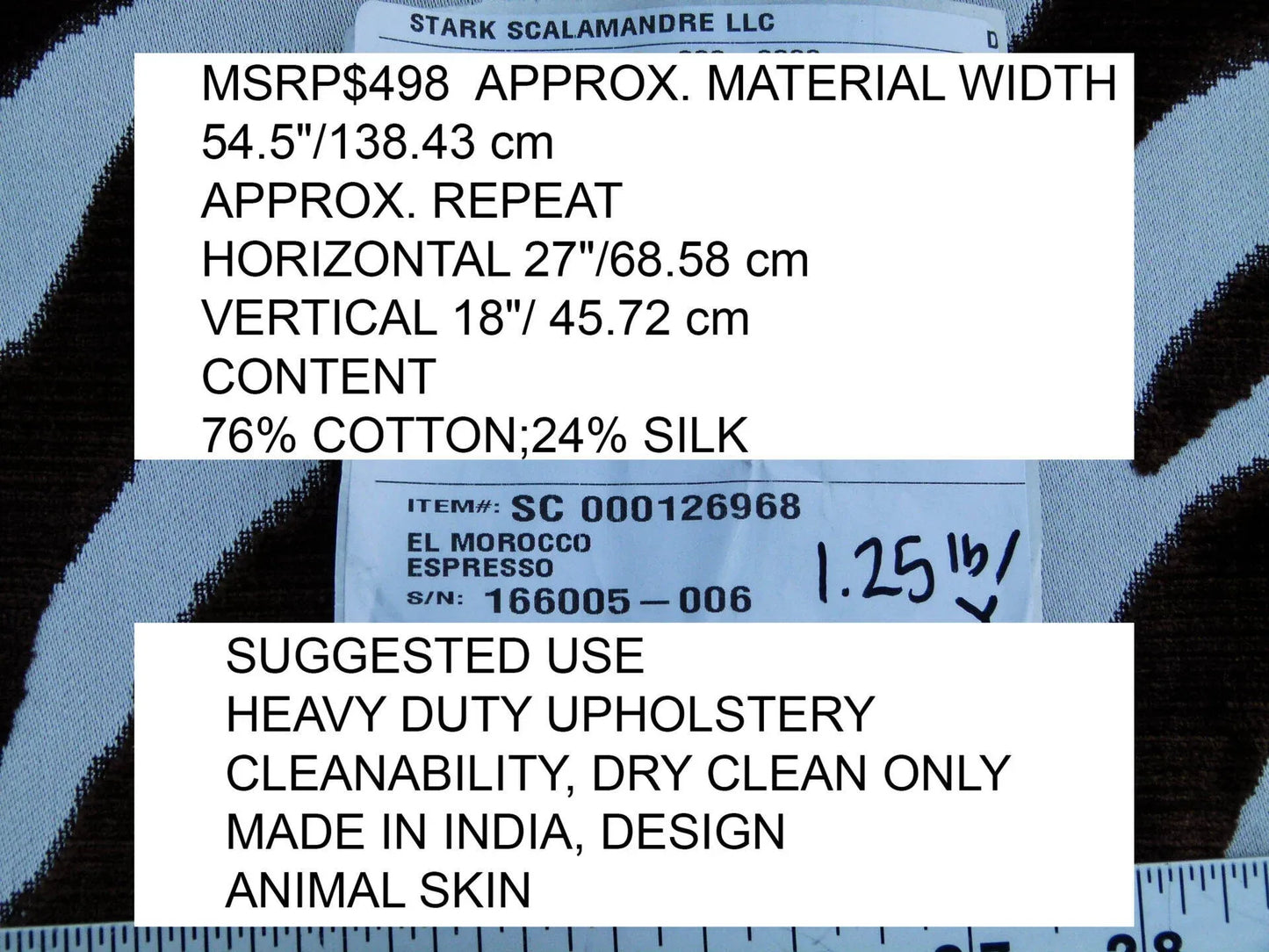 Scalamandre El Morocco Espresso Zebra Silk Velvet White Brown Black Safari MSRP USD 498
